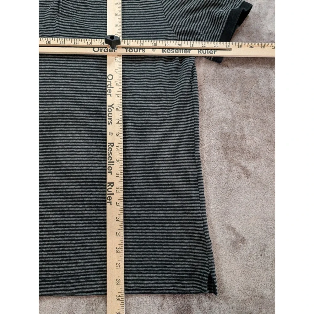 Banana Republic Mens Polo Shirt Large Black Grey Striped Short Sleeve Cotton L/G